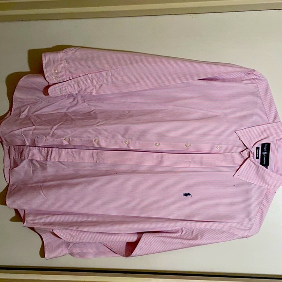 Other - Ralph Lauren classic fit button down. Pink with navy and whit pinstripes.